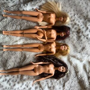 Set of Four Fashion Dolls with Long Hair
